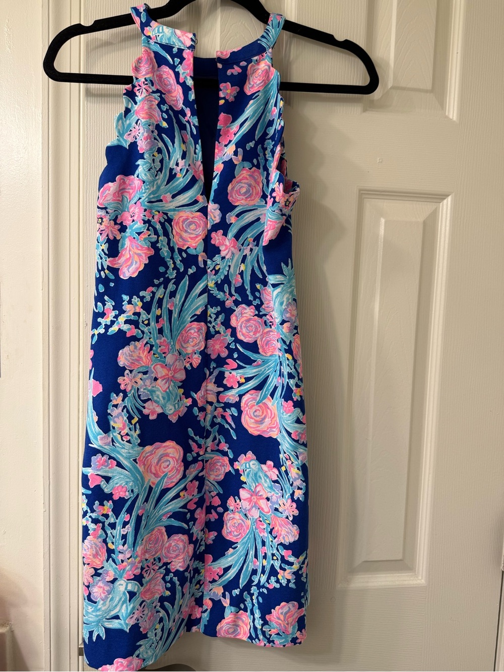 Lily Pulitzer Navy Floral Sleeveless A-Line Dress with Pink & Aqua Bloom